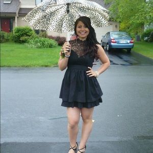 SHORT BLACK DRESS HIGH NECK LACE